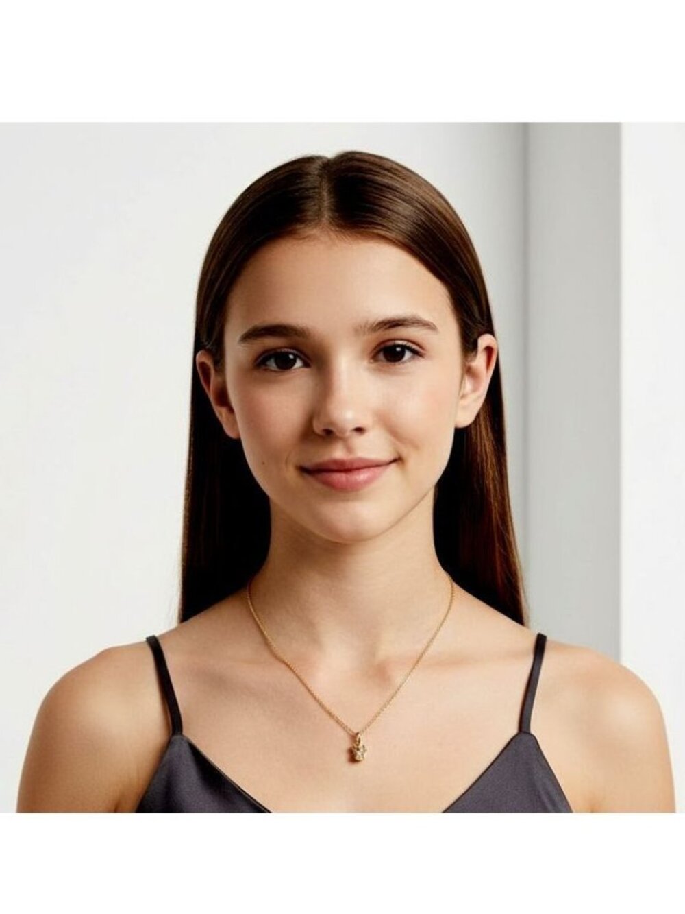 Elegant Gold Tone Minimalist Necklace with White Crystal Pendant – 18”